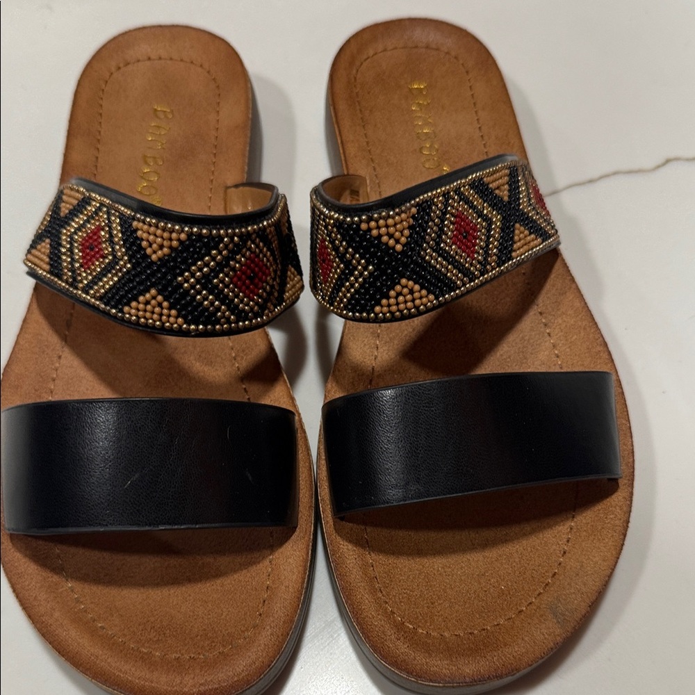 BAMBOO Black and Brown Beaded Sandals